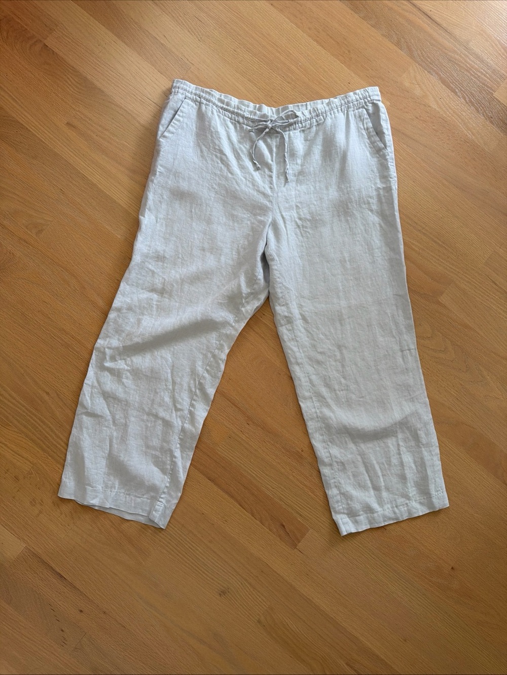 Charter Club Linen Pants Womens 14 White Wide Leg Drawstring Pocket Coastal